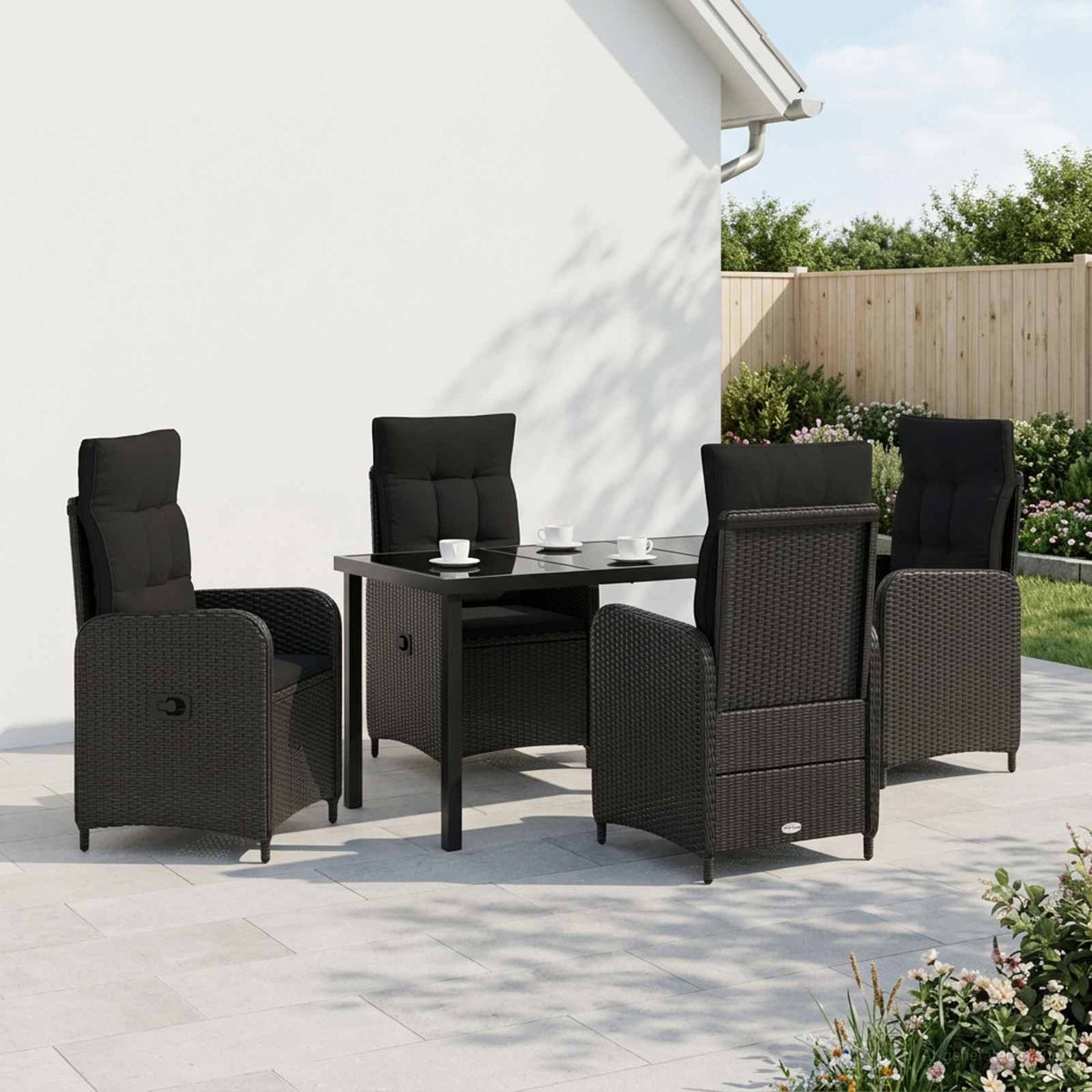 Outdoor Dining Set 5 pcs Black Poly Rattan