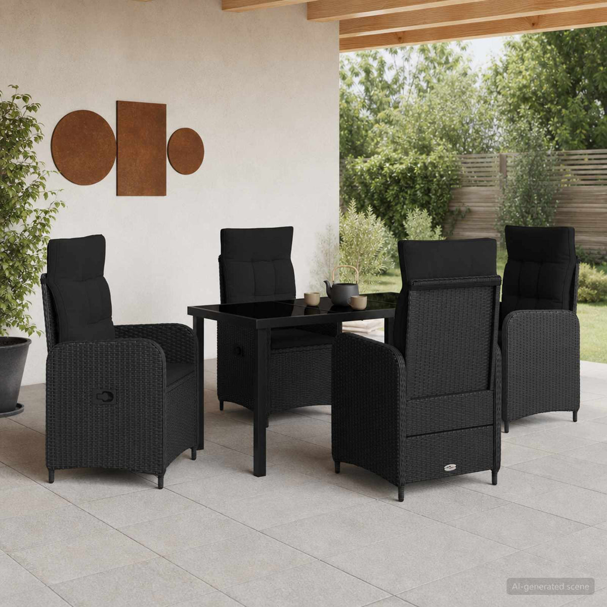 Outdoor Dining Set 5 pcs Black Poly Rattan