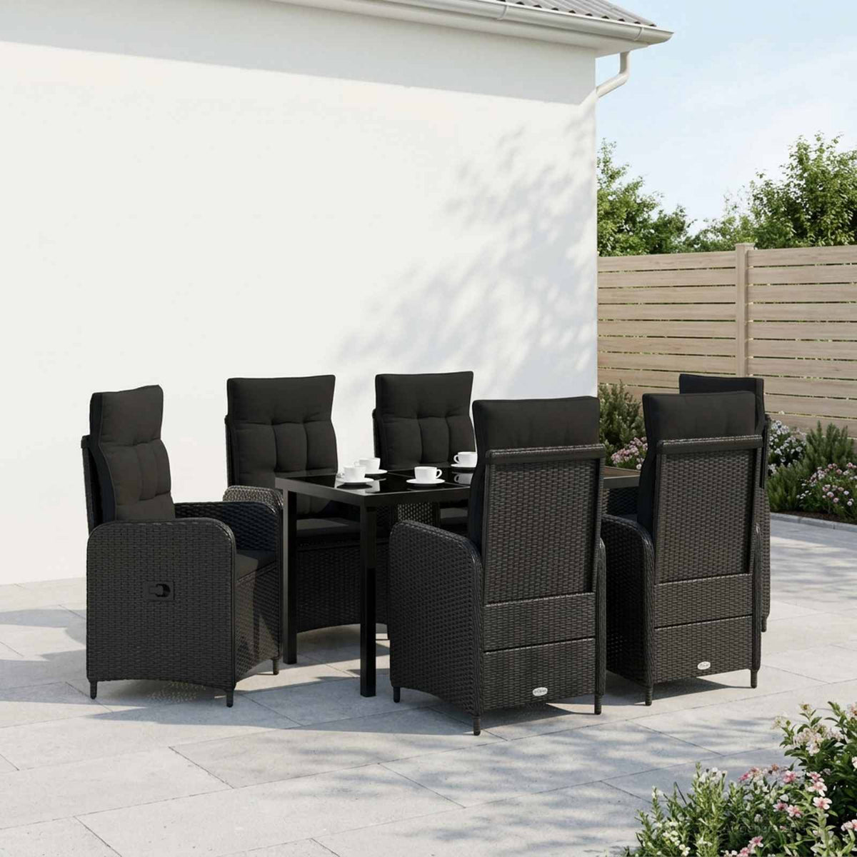 Outdoor Dining Set 7 pcs Black Poly Rattan