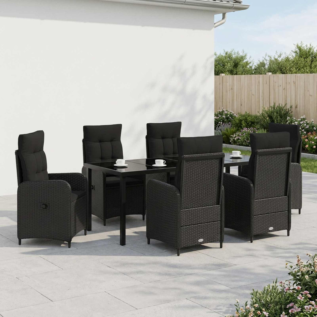 Outdoor Dining Set 7 pcs Black Poly Rattan