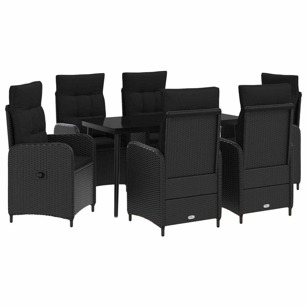 Sofa Table Set 7 pcs Black PE Rattan and Powder-Coated Steel