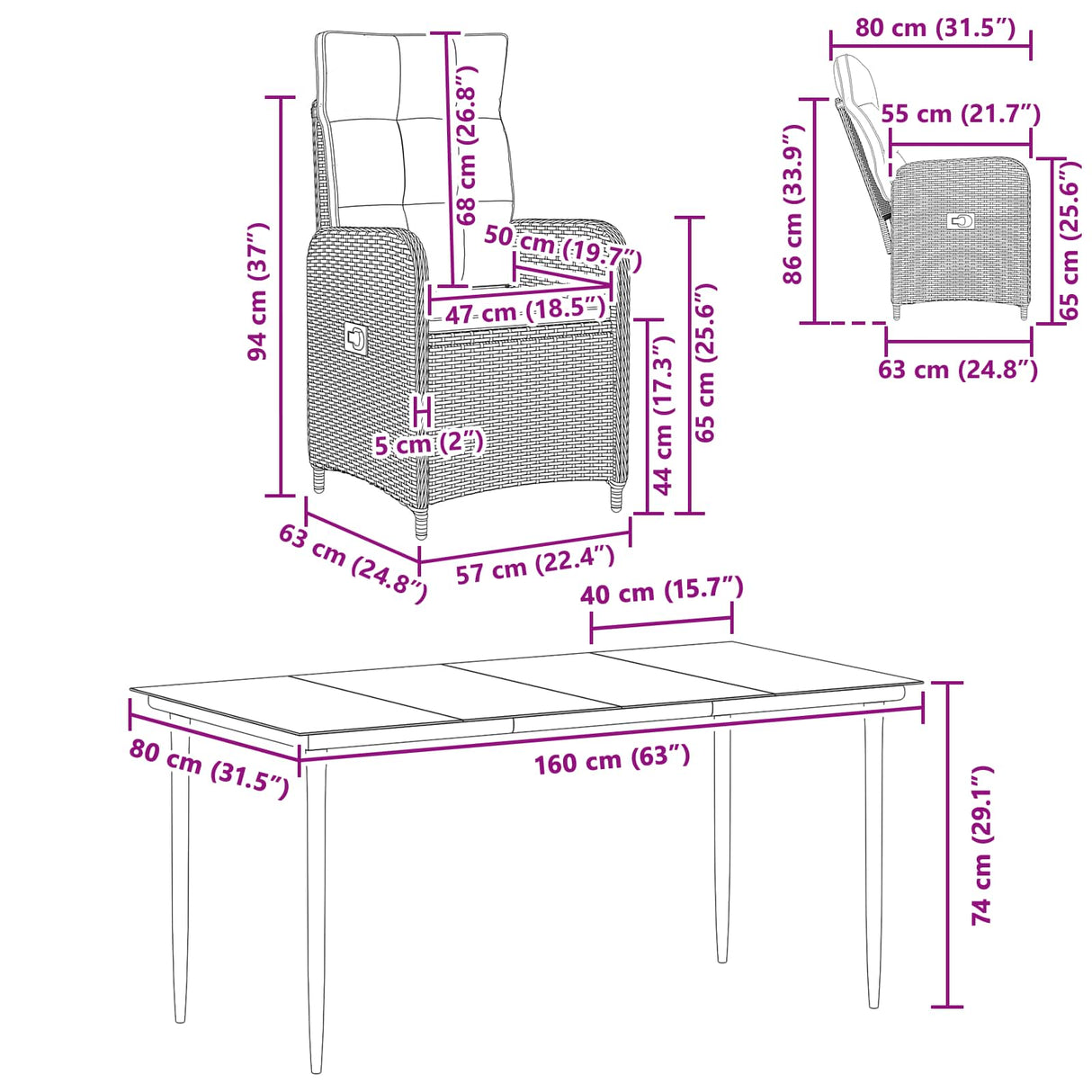 Sofa Table Set 7 pcs PE Rattan and Powder-Coated Steel