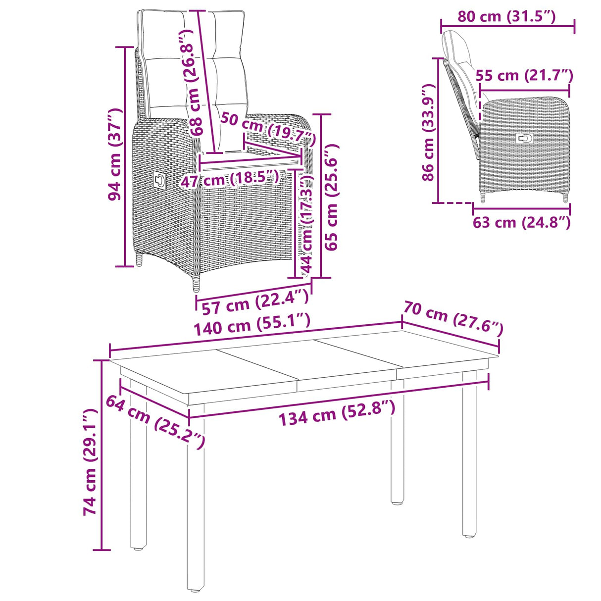 Sofa Table Set 7 pcs Black PE Rattan and Powder-Coated Steel
