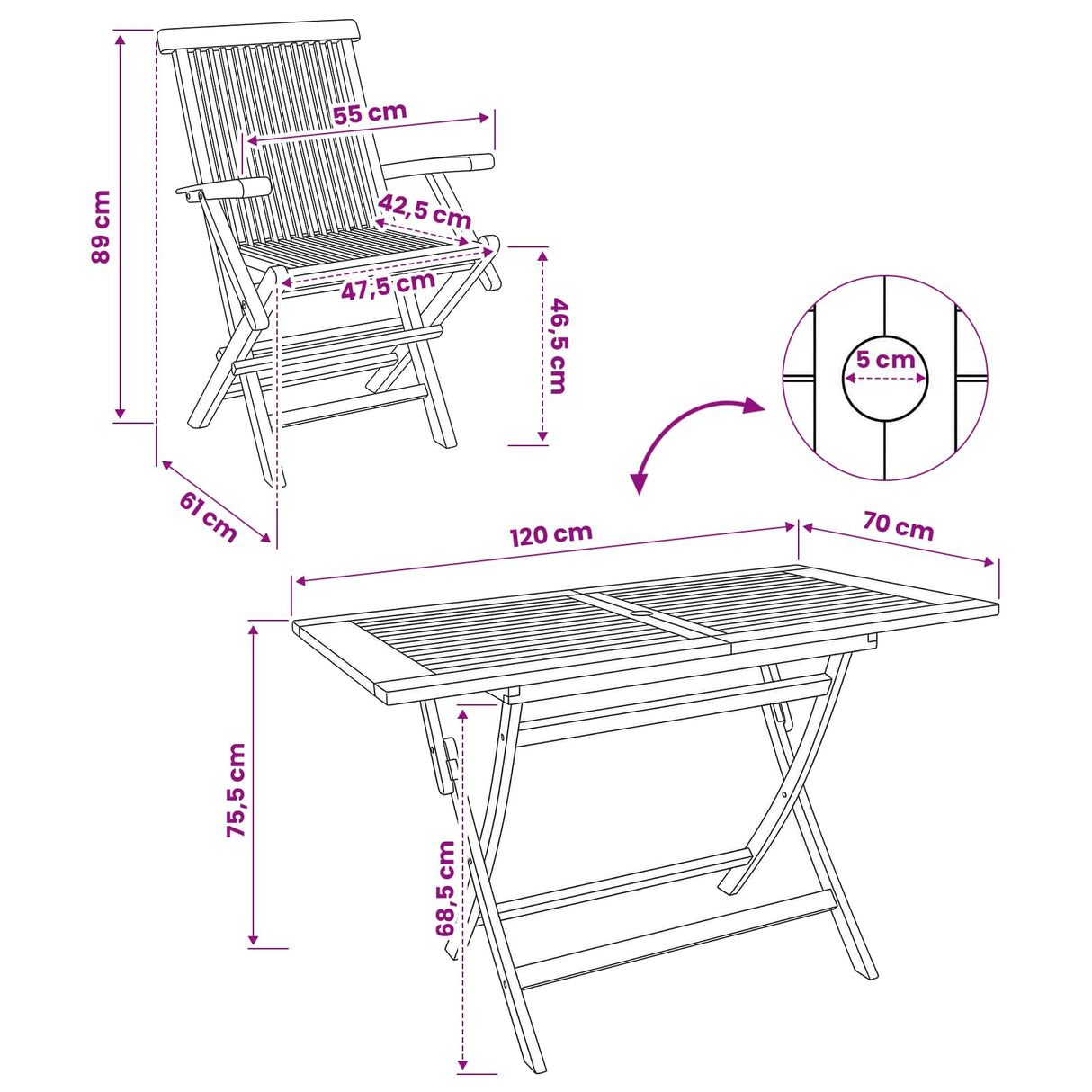 Garden Furniture Set 7 pcs Natural Solid Teak Wood