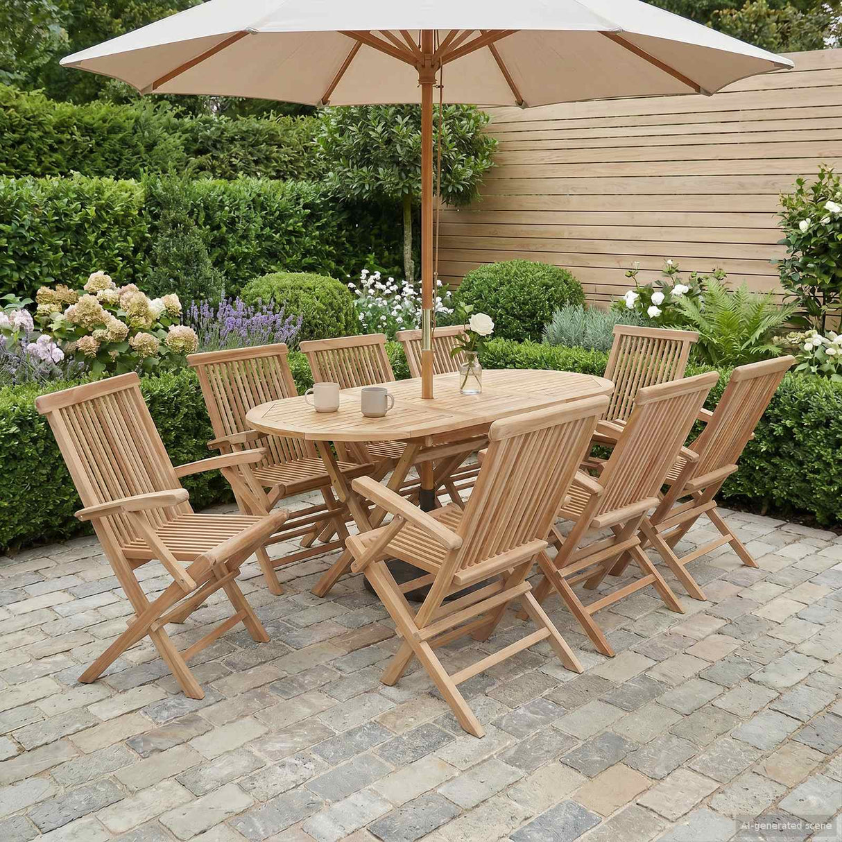 Garden Furniture Set 9 pcs Natural Solid Teak Wood