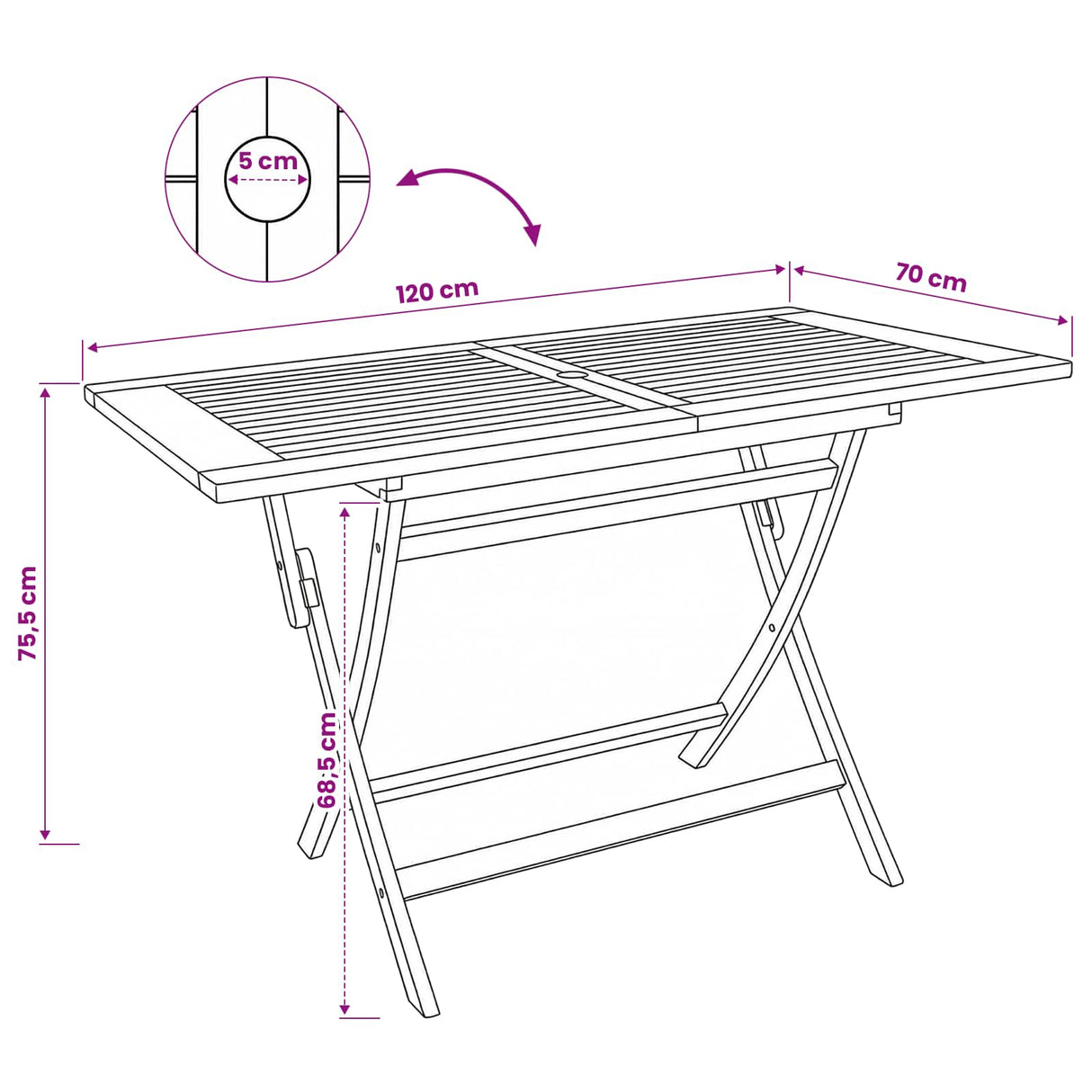 Folding Garden Table Natural 120 x 70 x 75.5 cm Solid Teak Wood