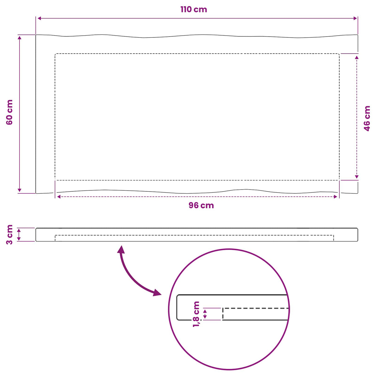 Rectangular Table Top 90 x 50 x 3.5 cm Rectangular Natural