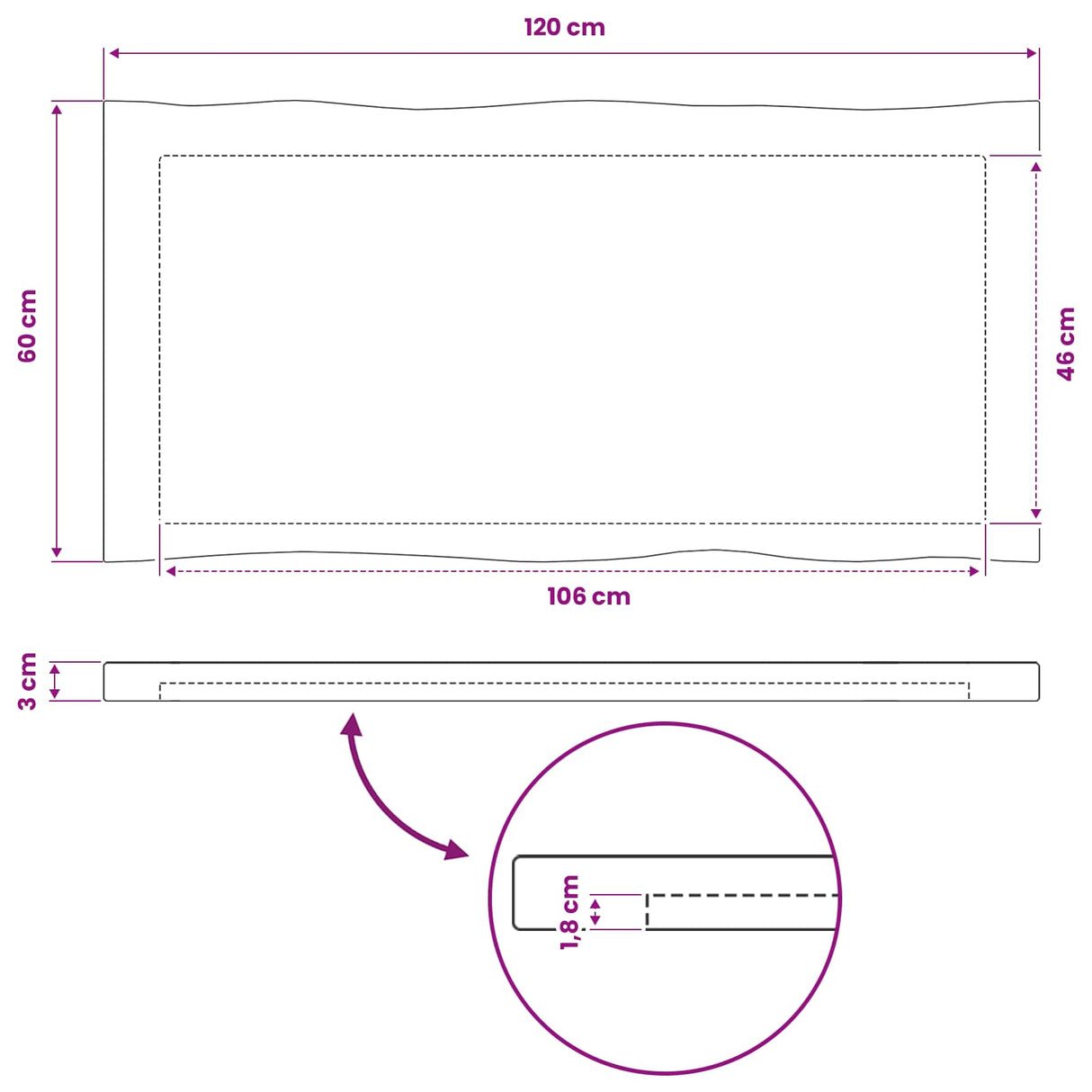 Rectangular Table Top 90 x 50 x 3.5 cm Rectangular Natural