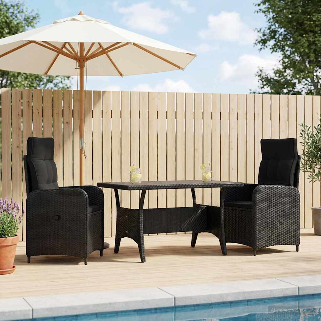 Outdoor Dining Set 3 pcs Black Poly Rattan