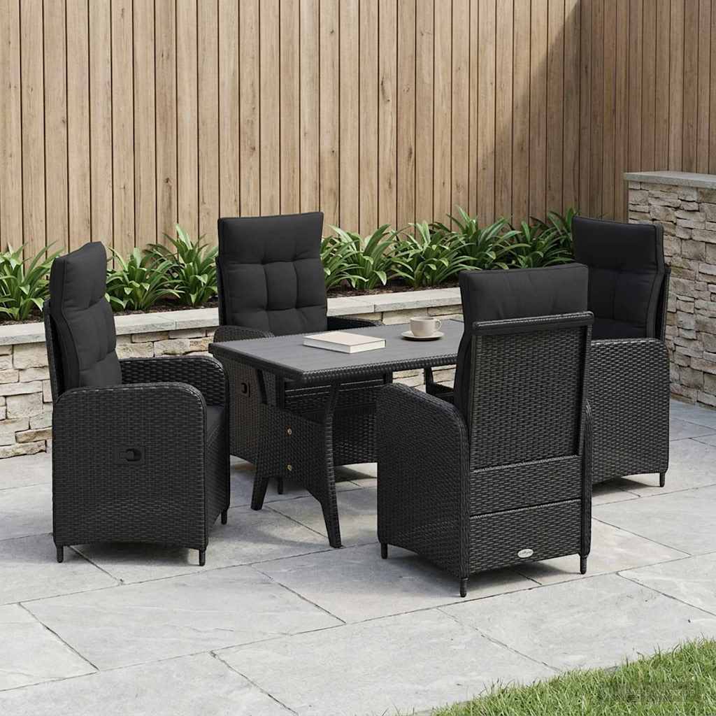 Outdoor Dining Set 5 pcs Black Poly Rattan