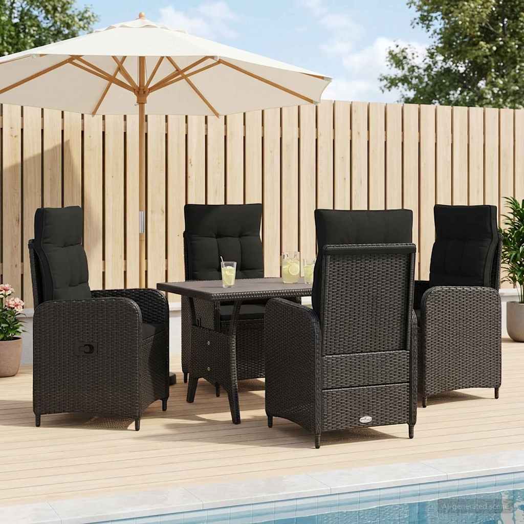 Outdoor Dining Set 5 pcs Black Poly Rattan