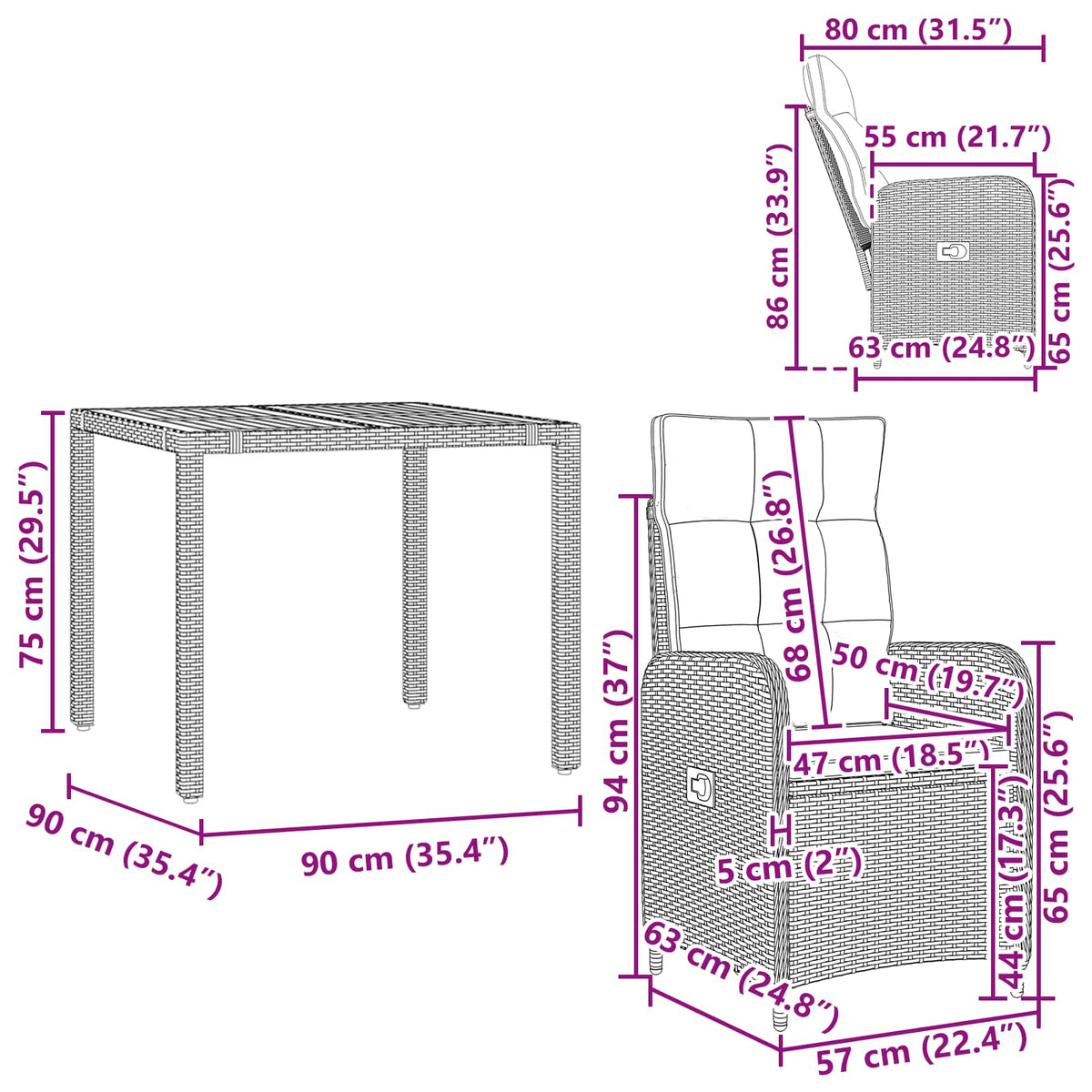 Outdoor Dining Set 5 pcs Black