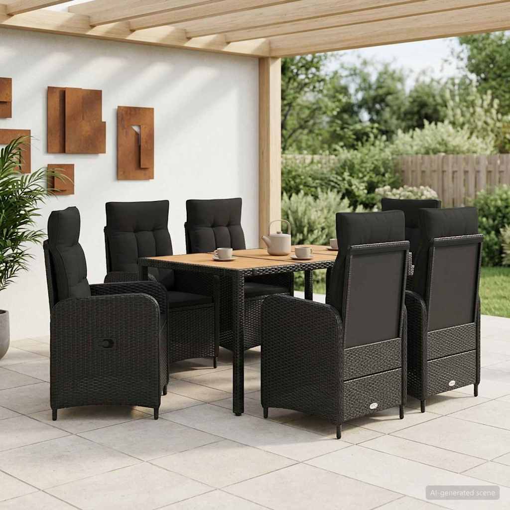 Outdoor Dining Set 7 pcs Black