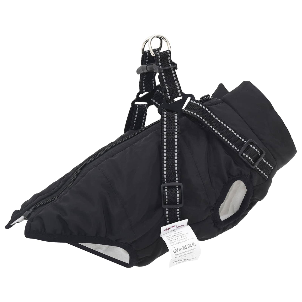 Dog Coat Black L32 Fleece and Polyester