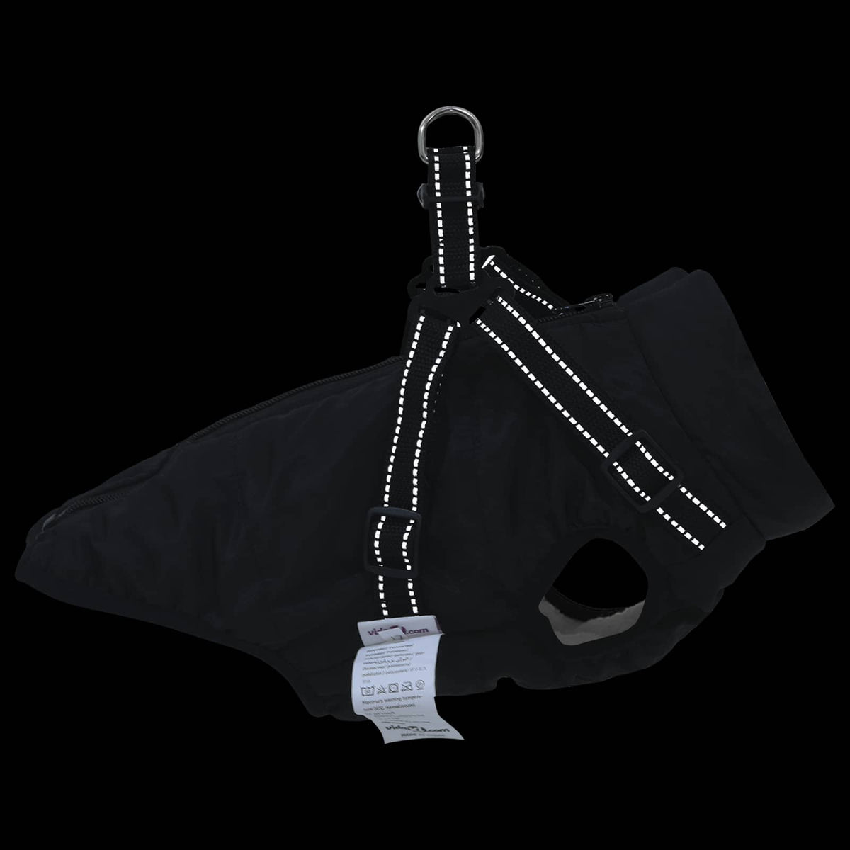 Dog Coat Black L32 Fleece and Polyester