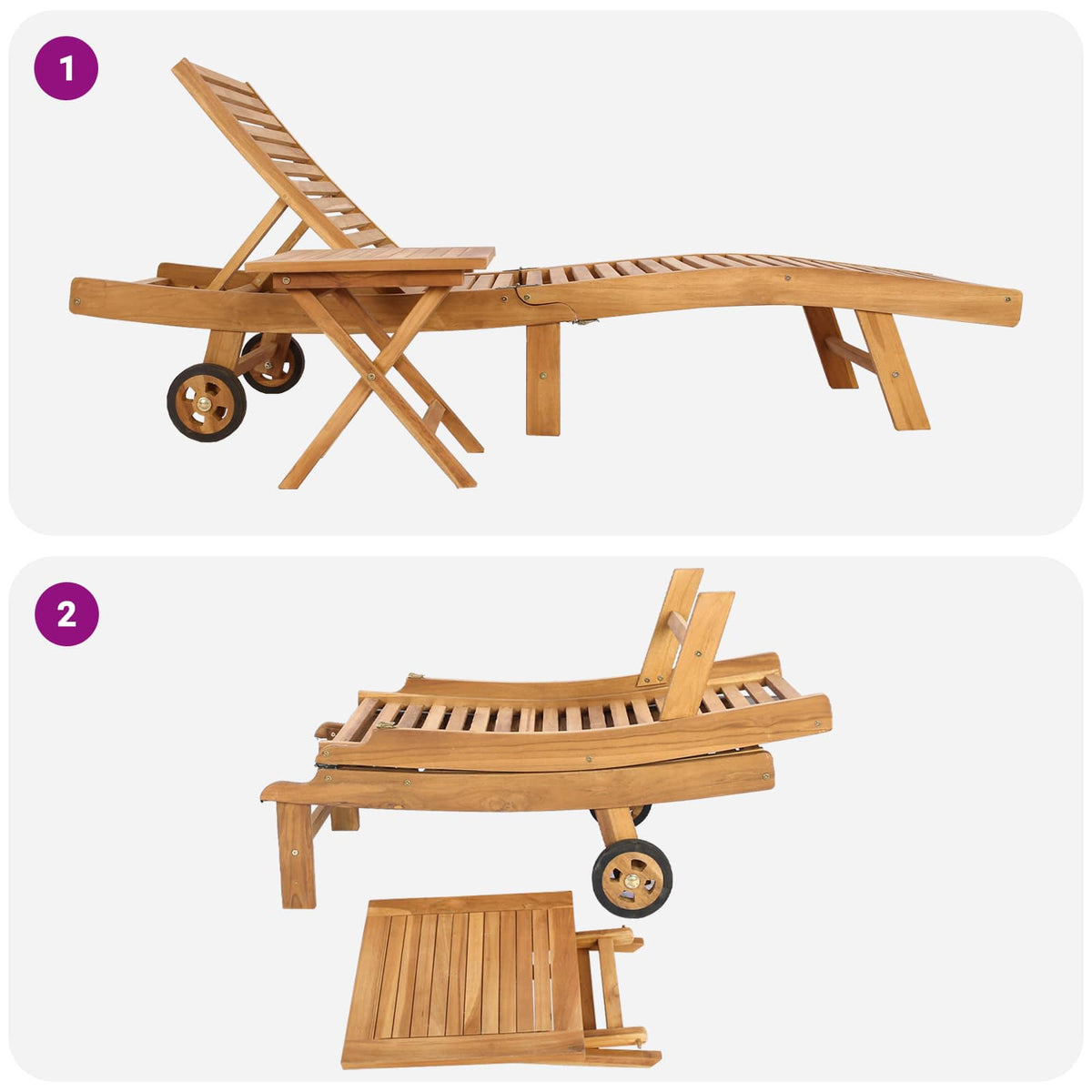 Sun Lounger 2 pcs Solid Teak Wood Brown