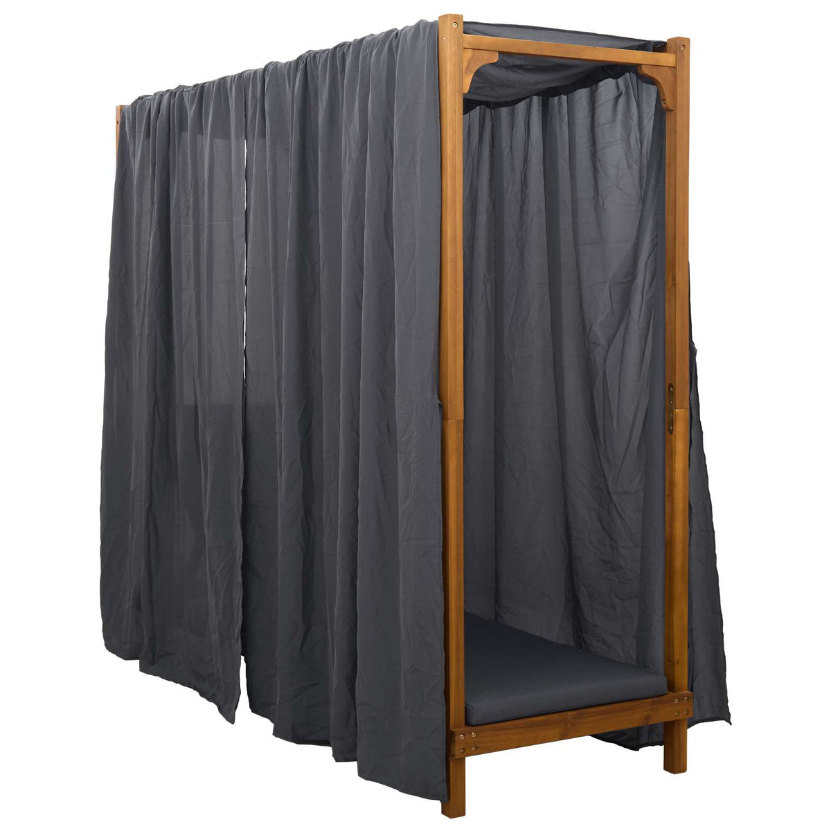 Single Sun Lounger with Canopy and Curtains Solid Acacia Wood