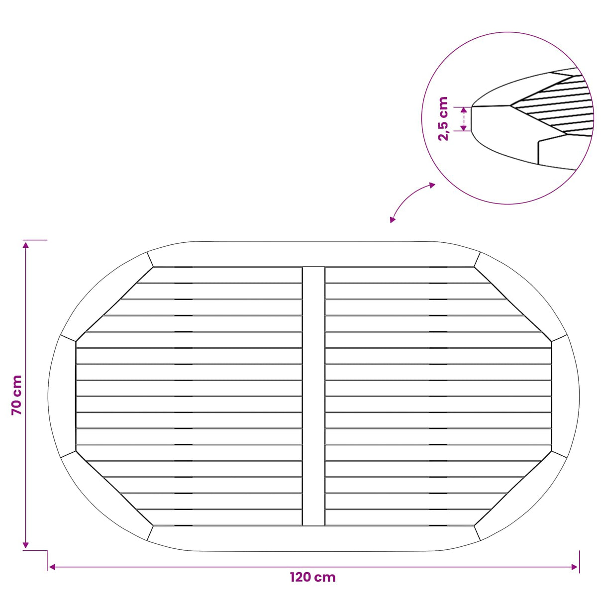 Table Top Oval Solid Teak Wood Natural