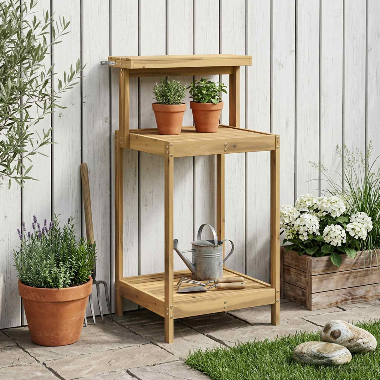 Outdoor Potting Bench 56.5 x 48.5 x 107 cm Solid Acacia Wood