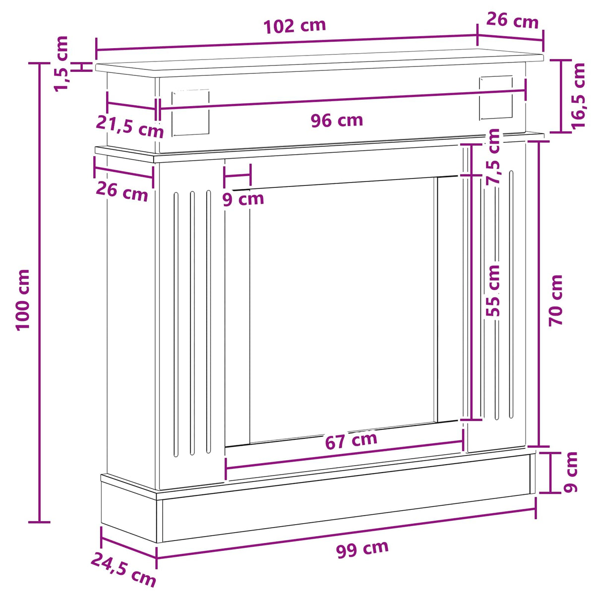 Fireplace Surround White 102 x 26 x 100 cm Engineered Wood