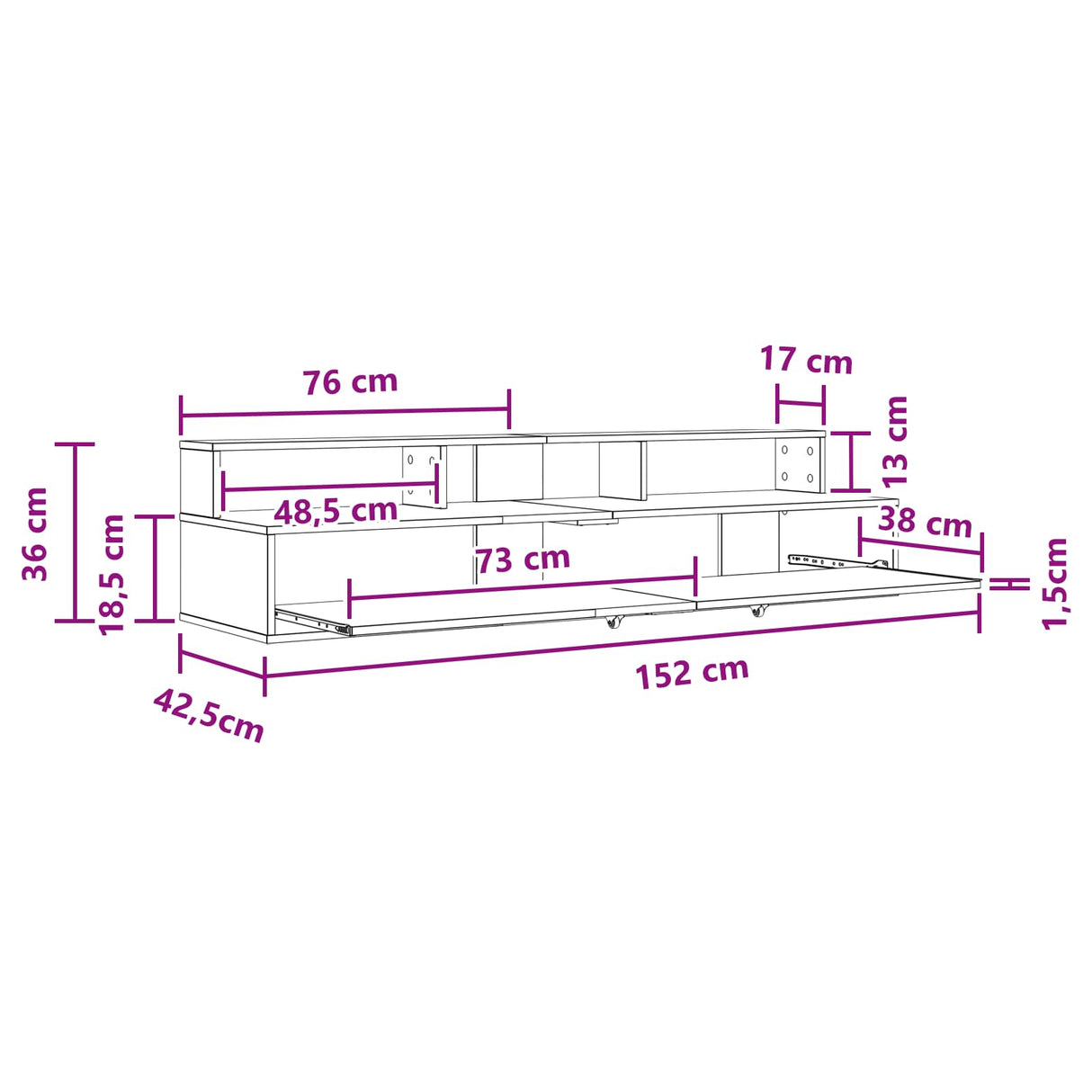 Studio Desk White 152 x 42.5 x 36 cm Engineered Wood