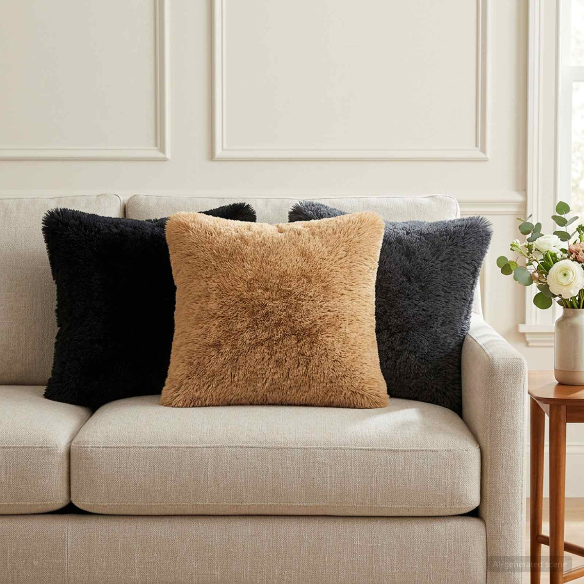 Cushion with Pillow HEERLEN 2 pcs Taupe PV Fleece