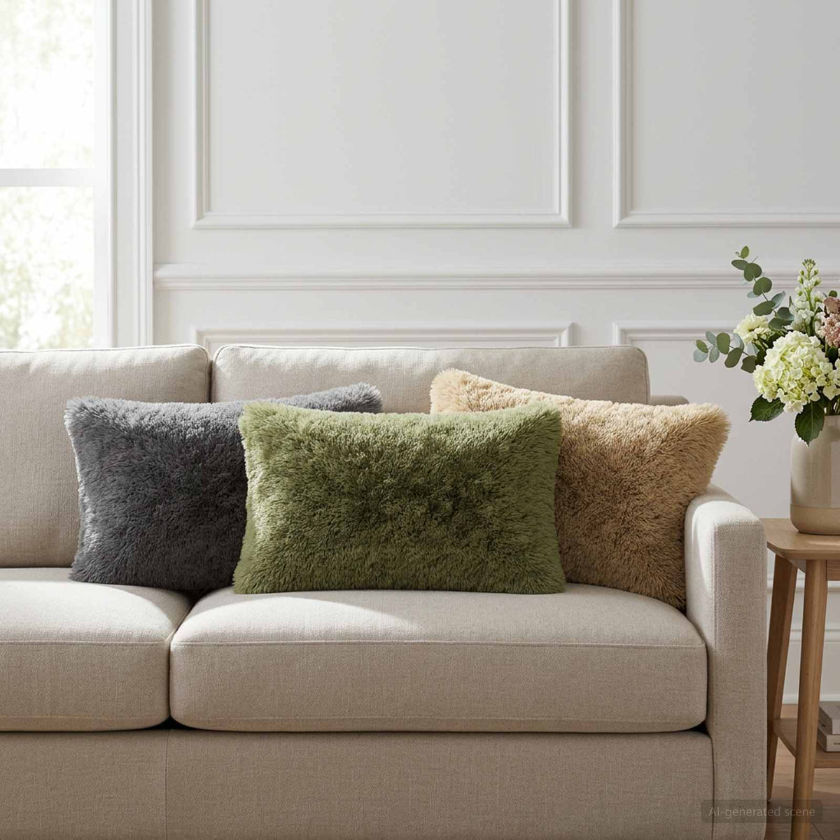 Cushion with Pillow HEERLEN 6 pcs Light Grey PV Fleece