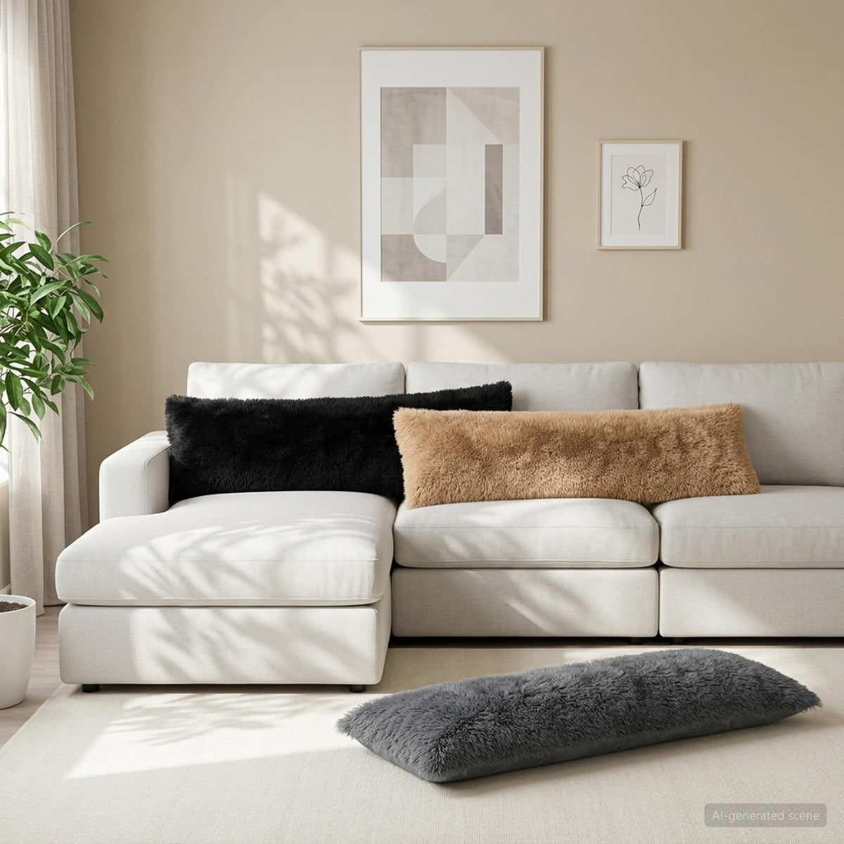 Cushion with Pillow HEERLEN Taupe 40 x 145 cm PV Fleece