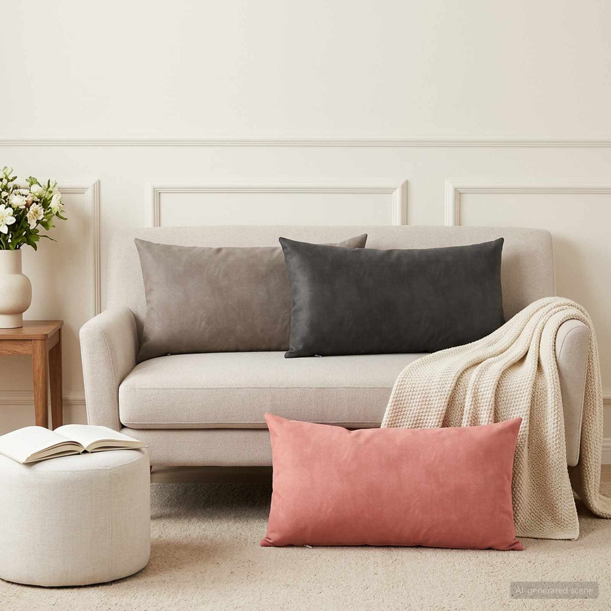 Cushion with Pillow HEERLEN 2 pcs Light Grey Velvet