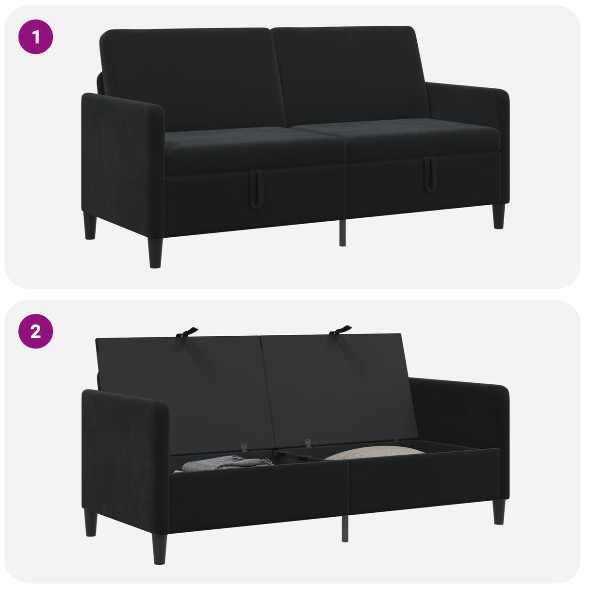 Sofa with Storage Black 172 x 78 x 87 cm Polyester