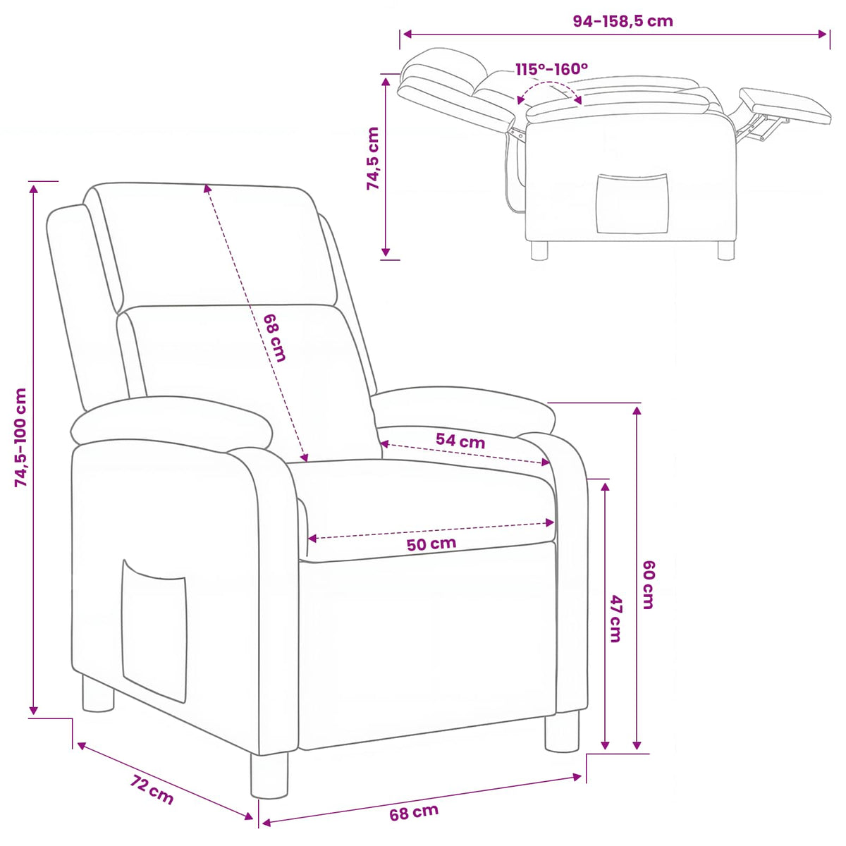 Recliner Dark Grey Fabric