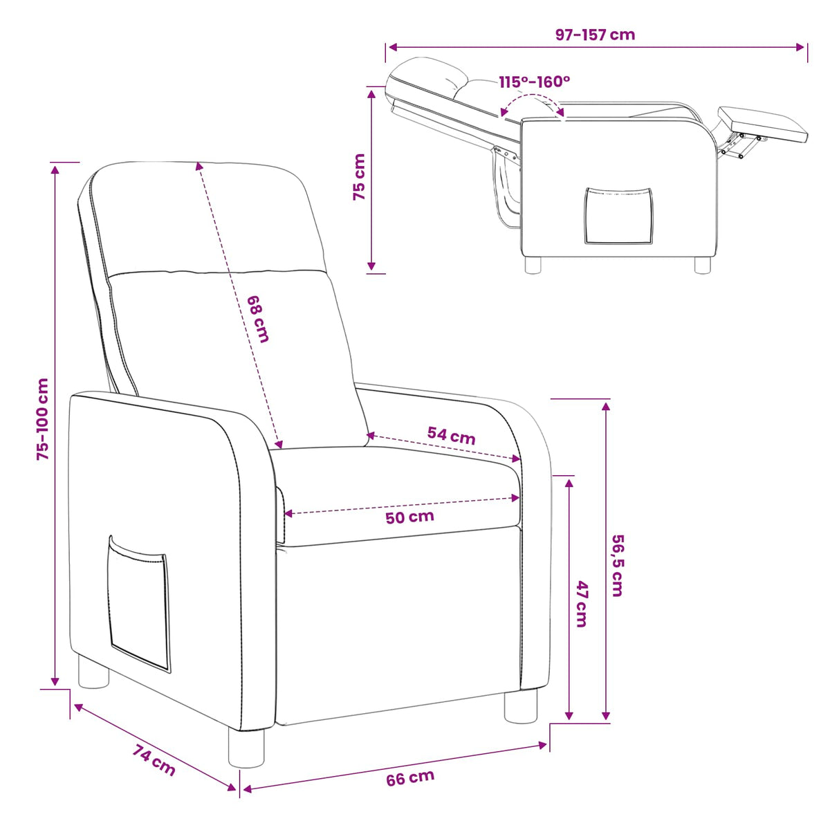 Recliner Dark Grey Fabric