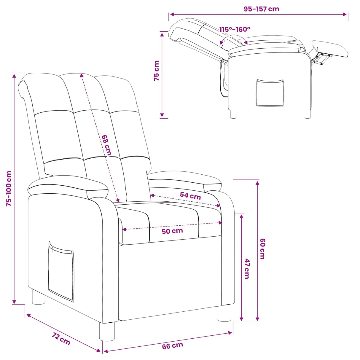 Recliner Dark Grey Fabric