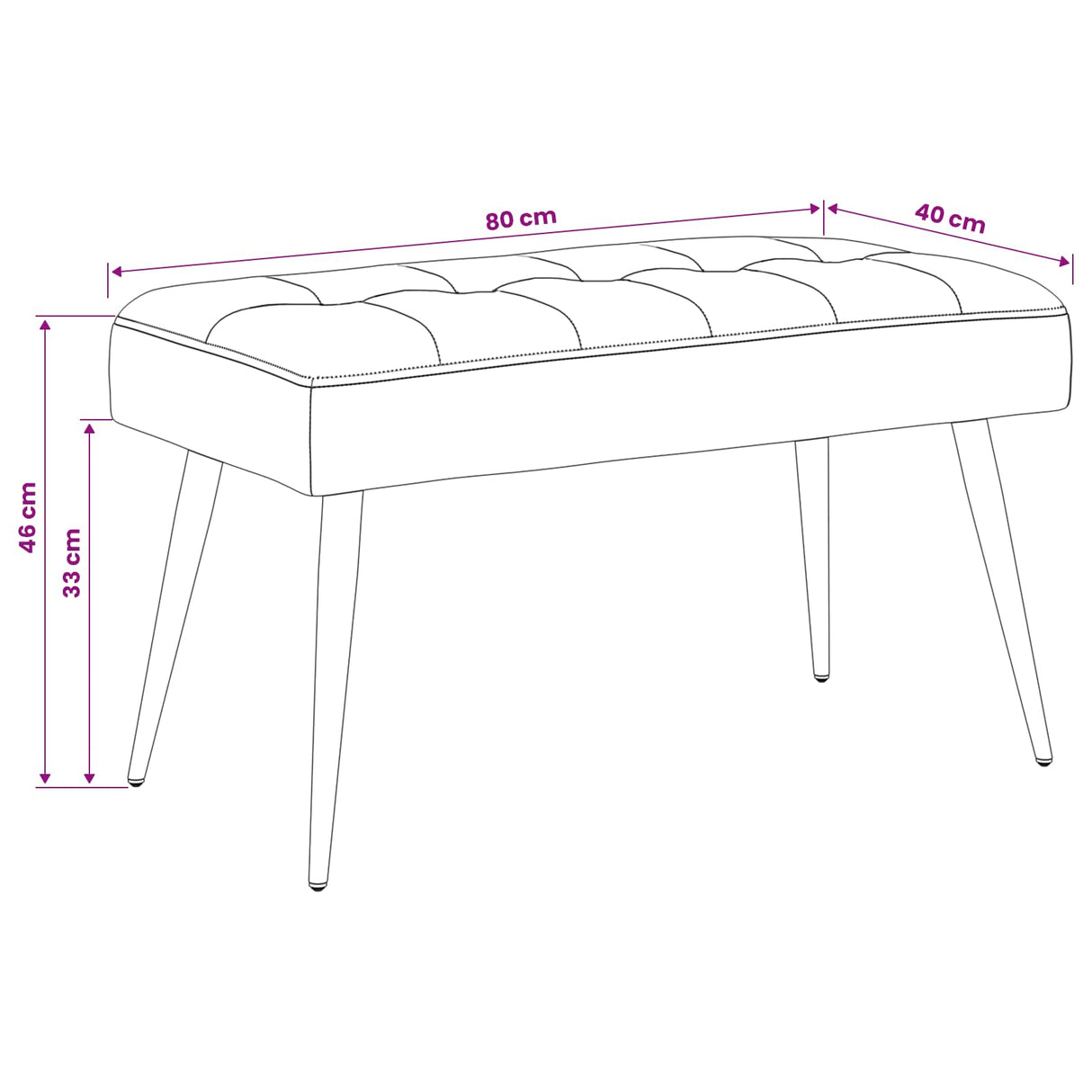 Button tufted bench Black 80 x 40 x 46 cm Velvet