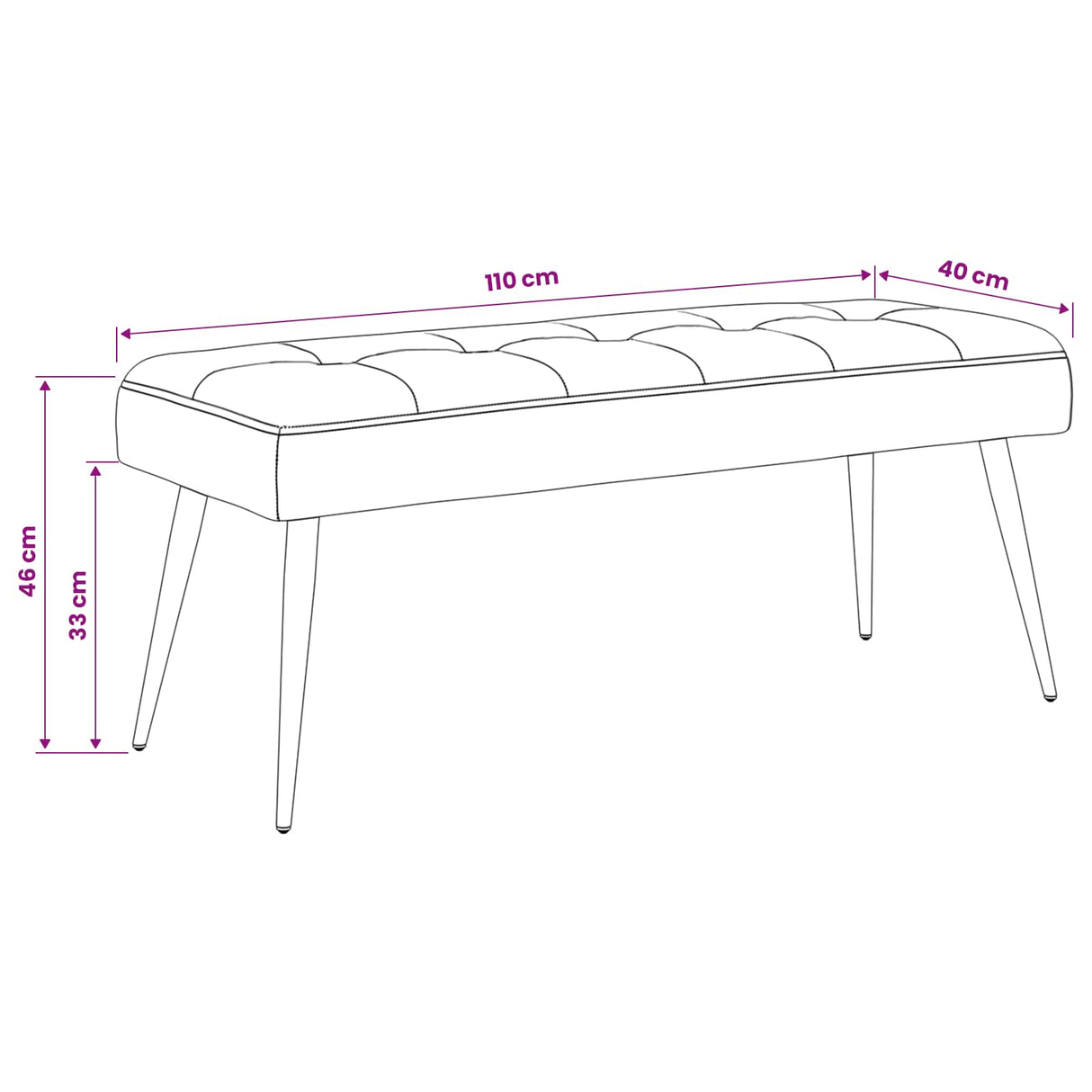 Button tufted bench Black 110 x 40 x 46 cm Velvet