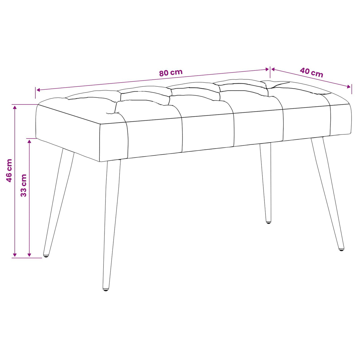 Button tufted bench Black 80 x 40 x 46 cm Velvet