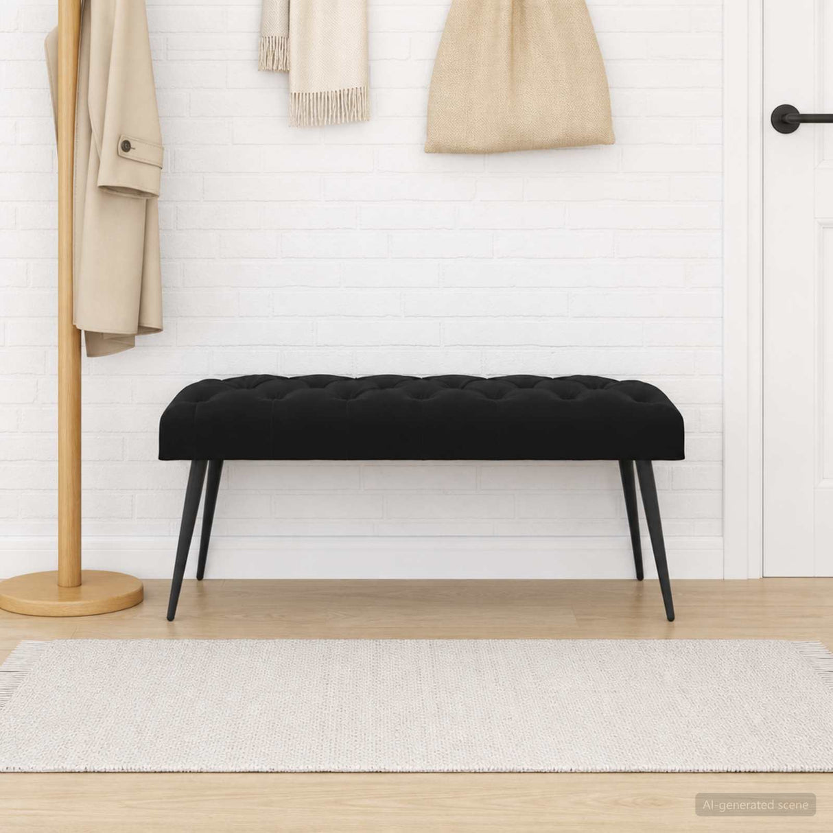 Button tufted bench Black 110 x 40 x 46 cm Velvet