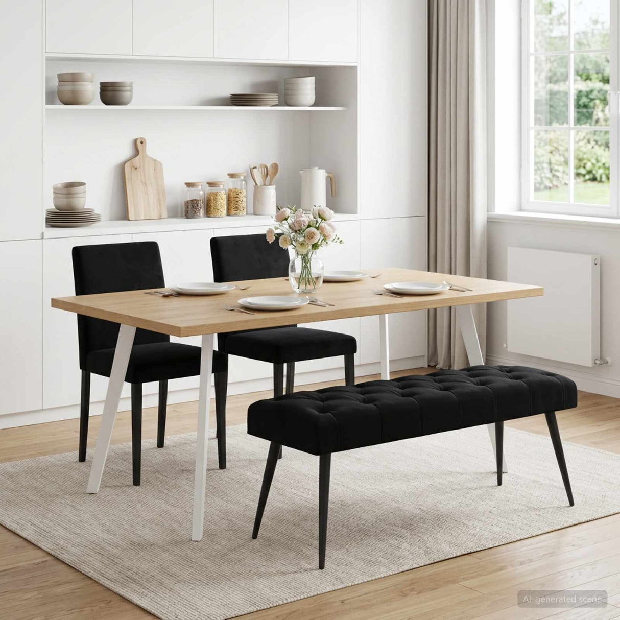 Button tufted bench Black 110 x 40 x 46 cm Velvet