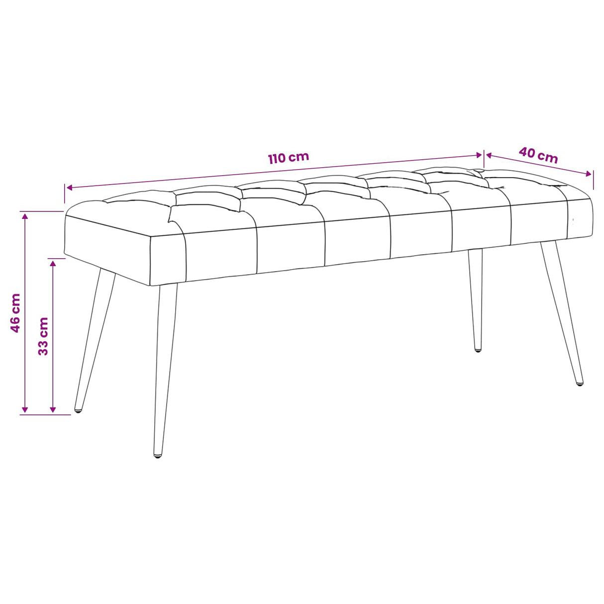 Button tufted bench Black 110 x 40 x 46 cm Velvet