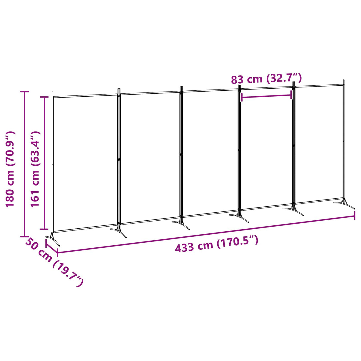 5-Panel Room Divider Beige 433 x 180 cm Fabric