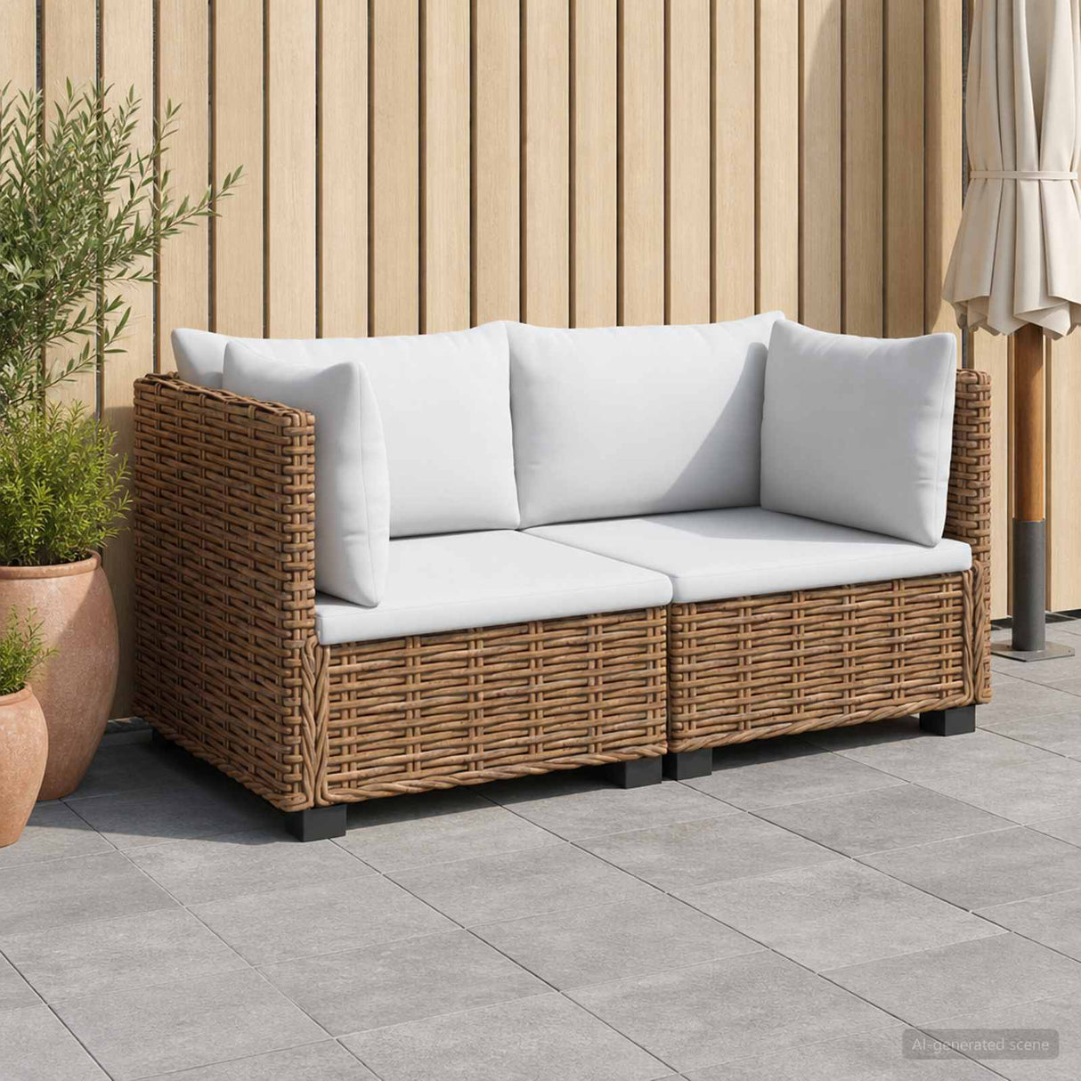 2 pcs Rattan Lounge Set with Cushions GENDT Natural Rattan