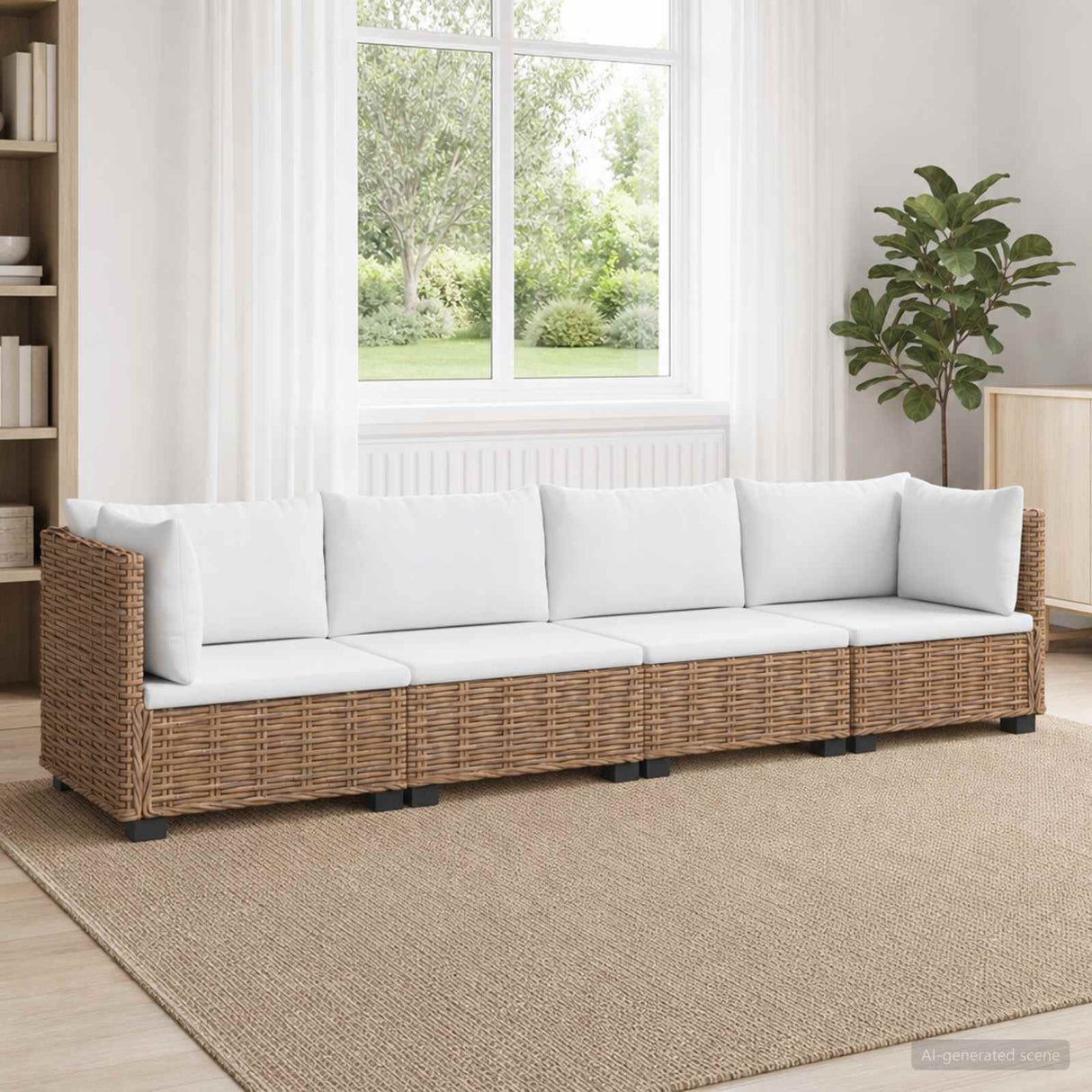4 pcs Rattan Lounge Set with Cushions GENDT Natural Rattan