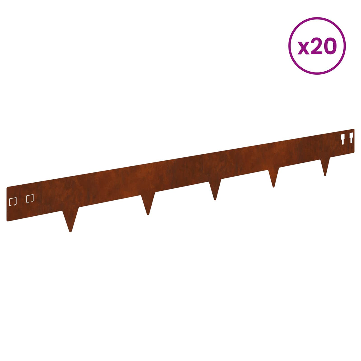 Lawn Edge with Sharp Points 20 pcs 100x12cm Steel Rusty