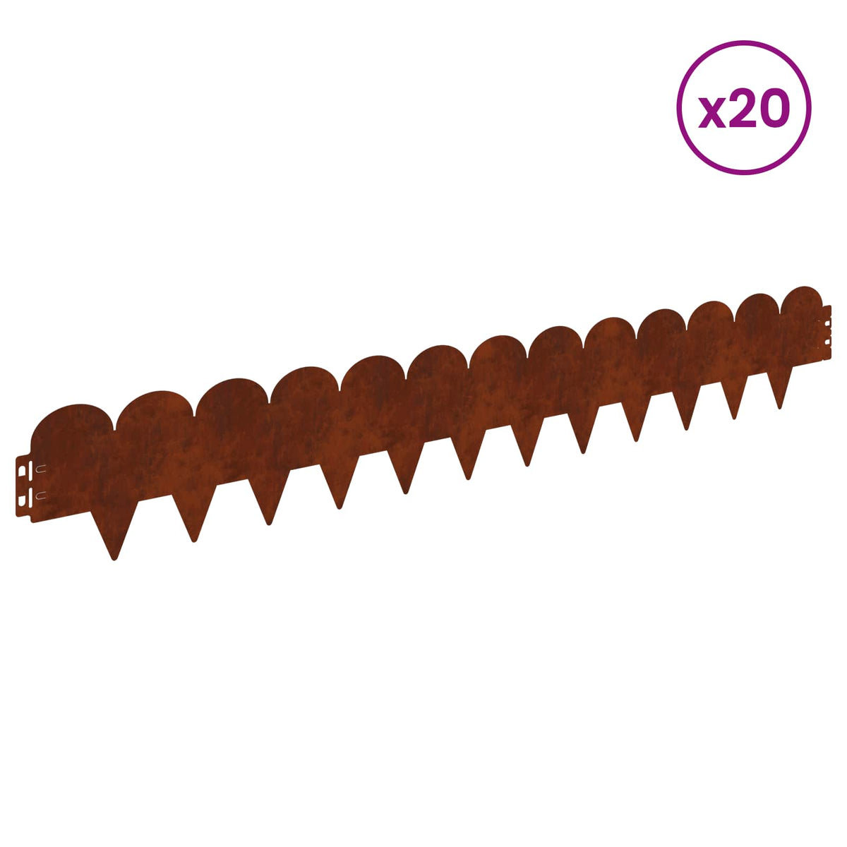 Lawn Edge Sharp&Round Top 20 pcs 103x15cm Steel Rusty