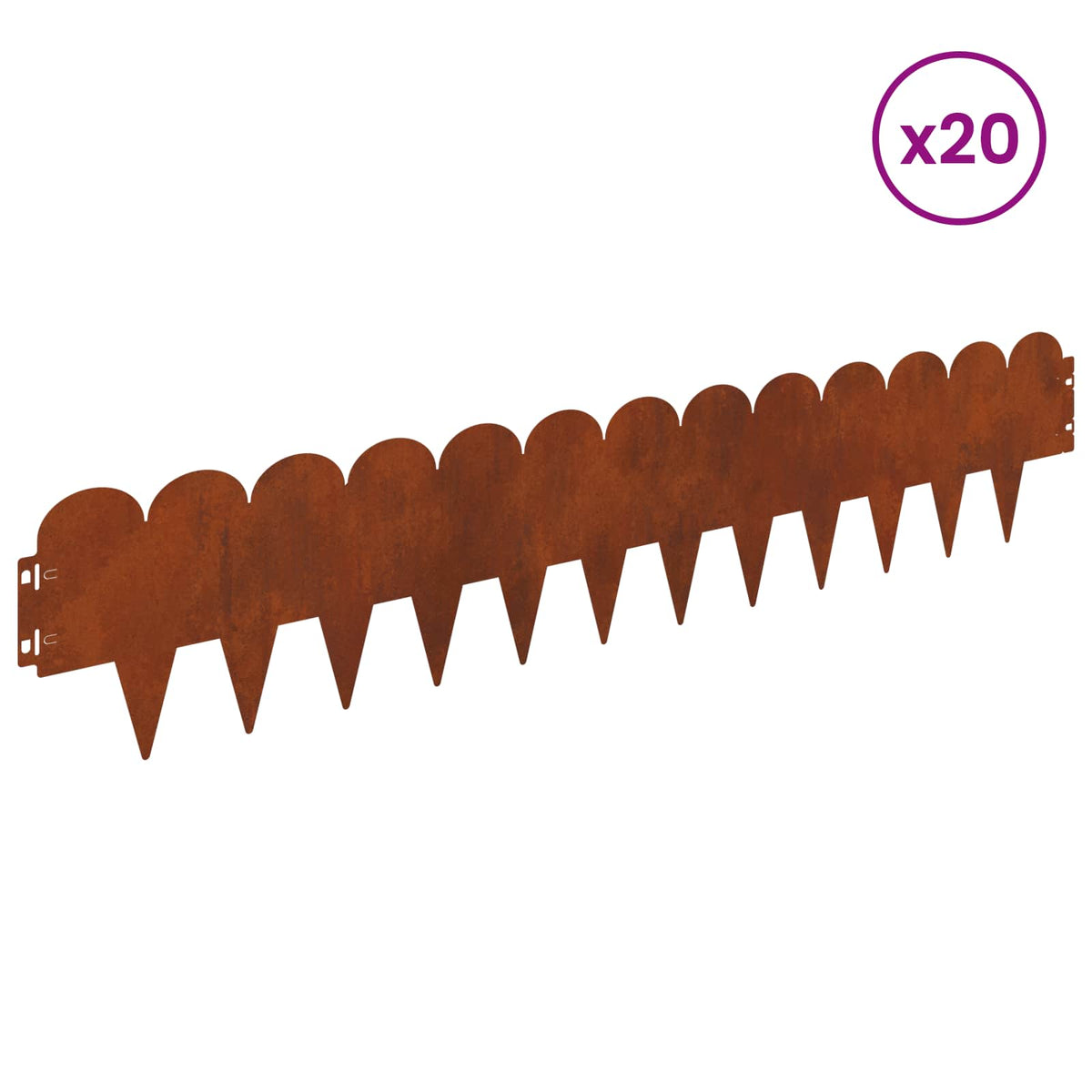 Lawn Edge Sharp&Round Top 20 pcs 103x20cm Steel Rusty