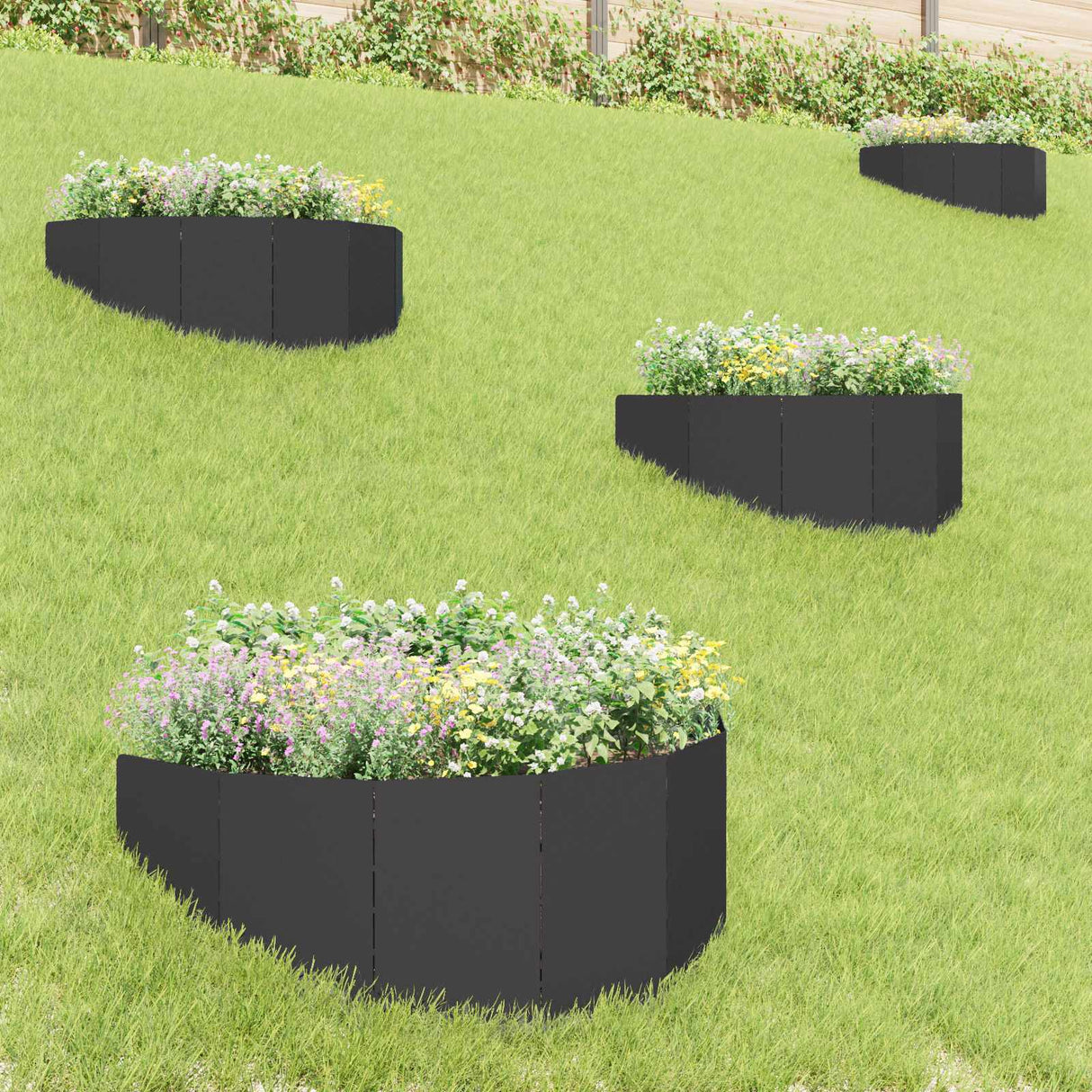 Lawn Edging 4 pcs 100 x 45 cm Steel Black