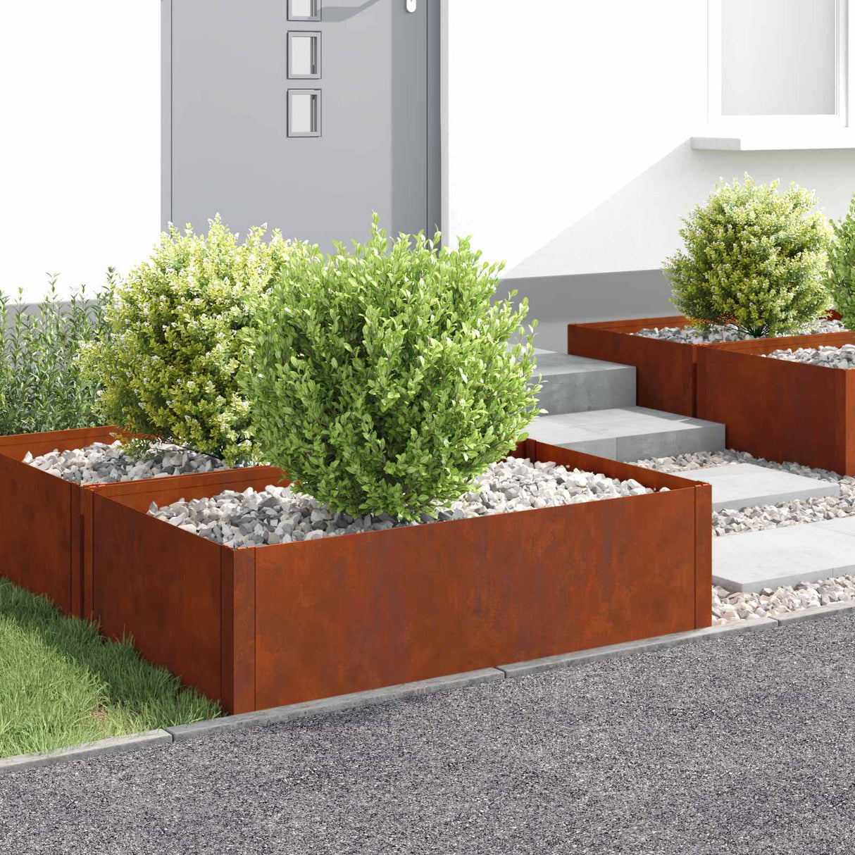 Lawn Edging 4 pcs 100 x 60 x 35 cm Steel Rusty