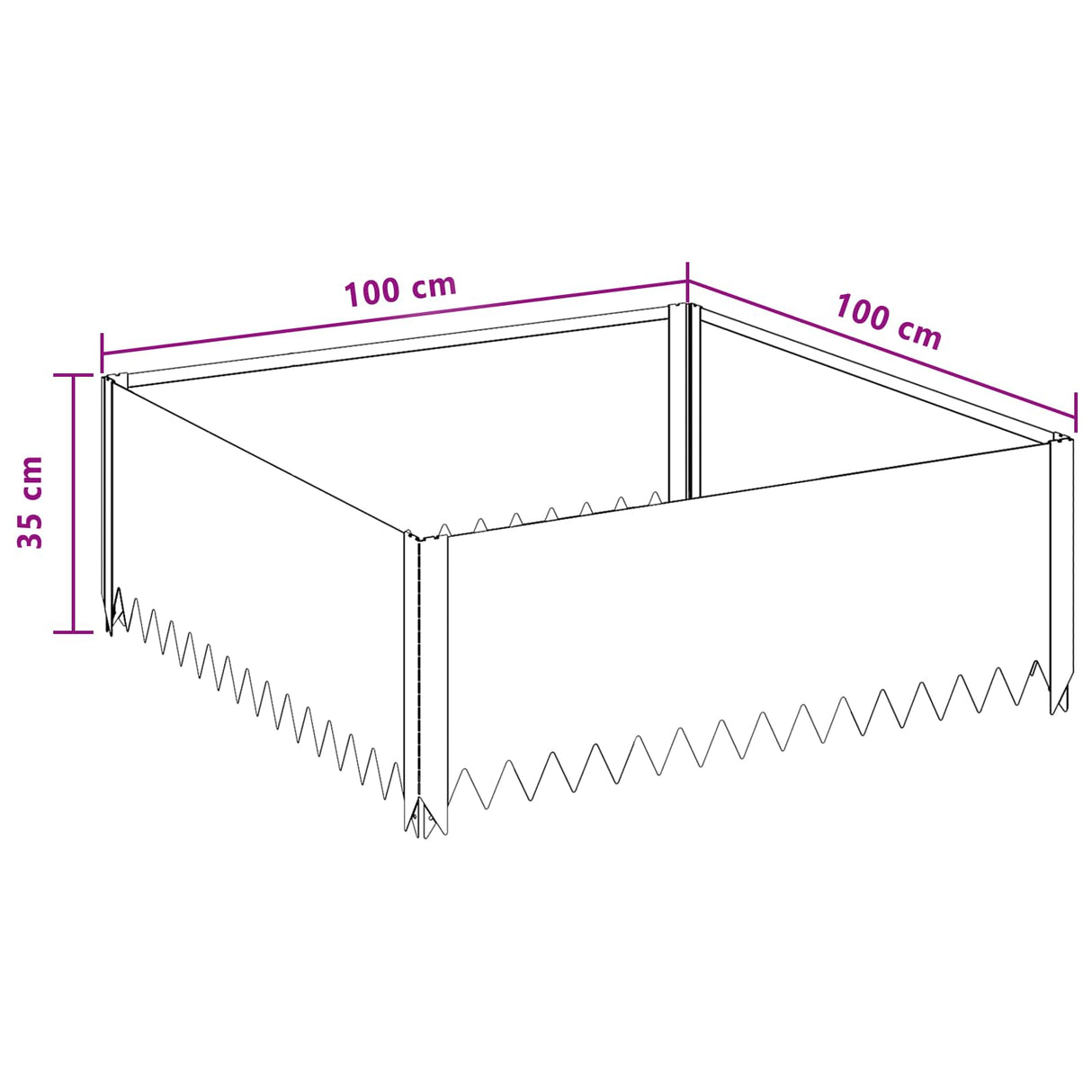 Lawn Edging 4 pcs 100 x 100 x 35 cm Steel Black