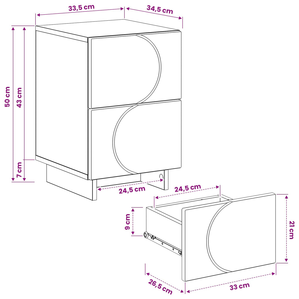 Bedside Cabinet 2 pcs White 33.5 x 34.5 x 50 cm Engineered Wood