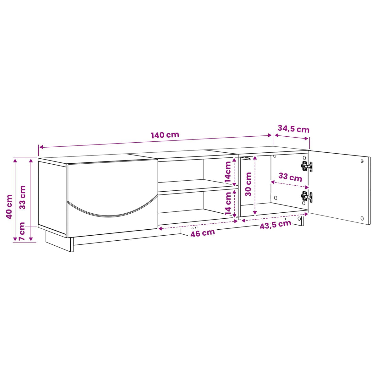 TV Stand 140 x 34.5 x 40 cm White Engineered Wood